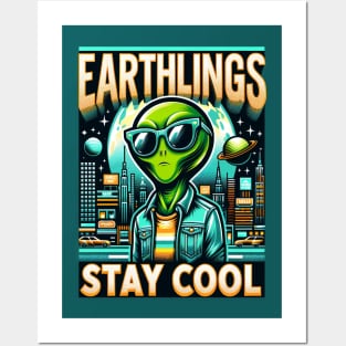 Earthlings Collection: Retro Alien Stay Cool Urban Posters and Art